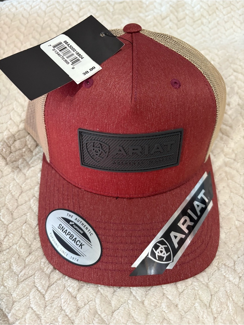 Ariat Maroon Front Tan Mesh Snapback Hat